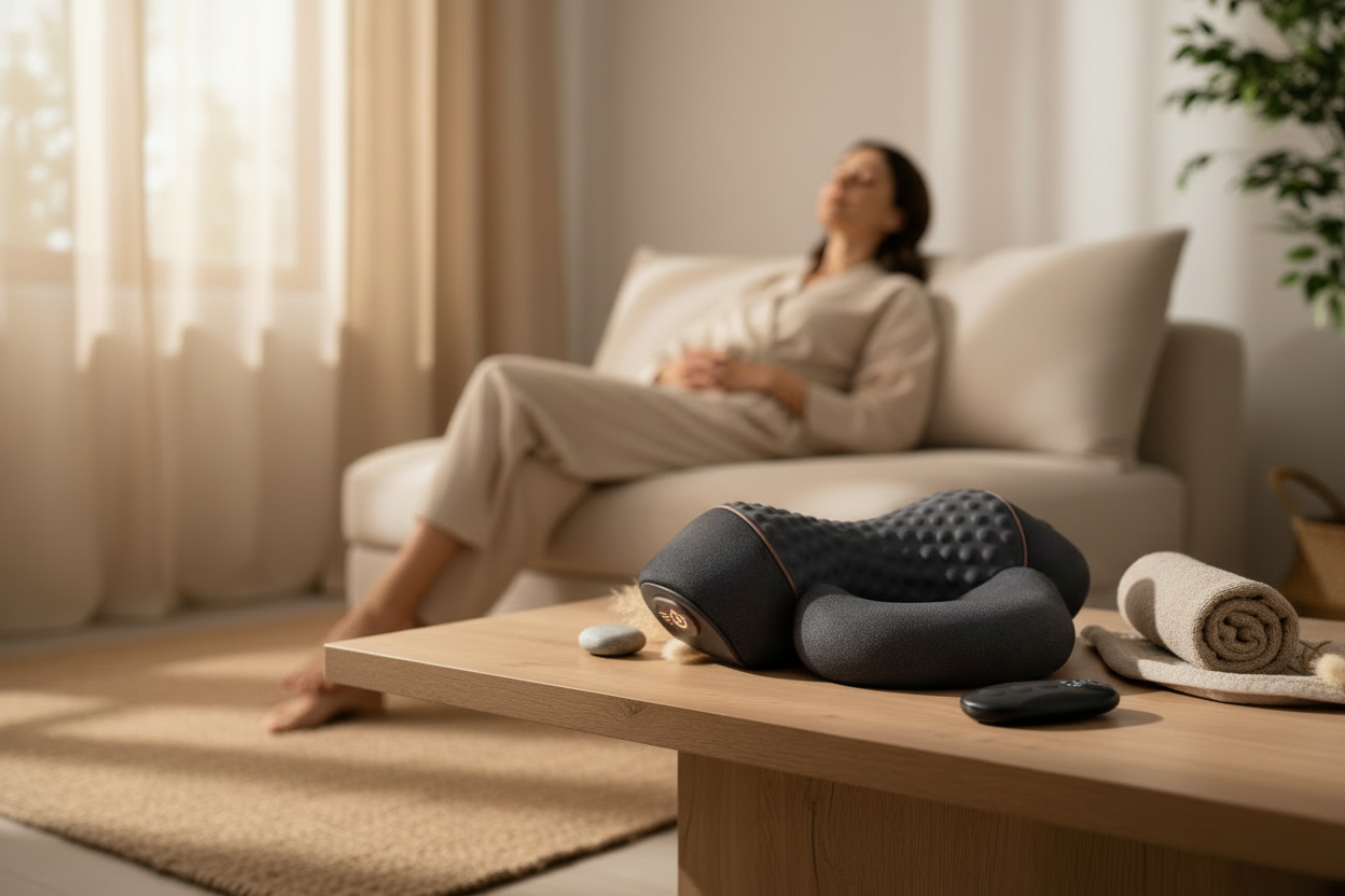 Minimal wellness banner with massage pillow